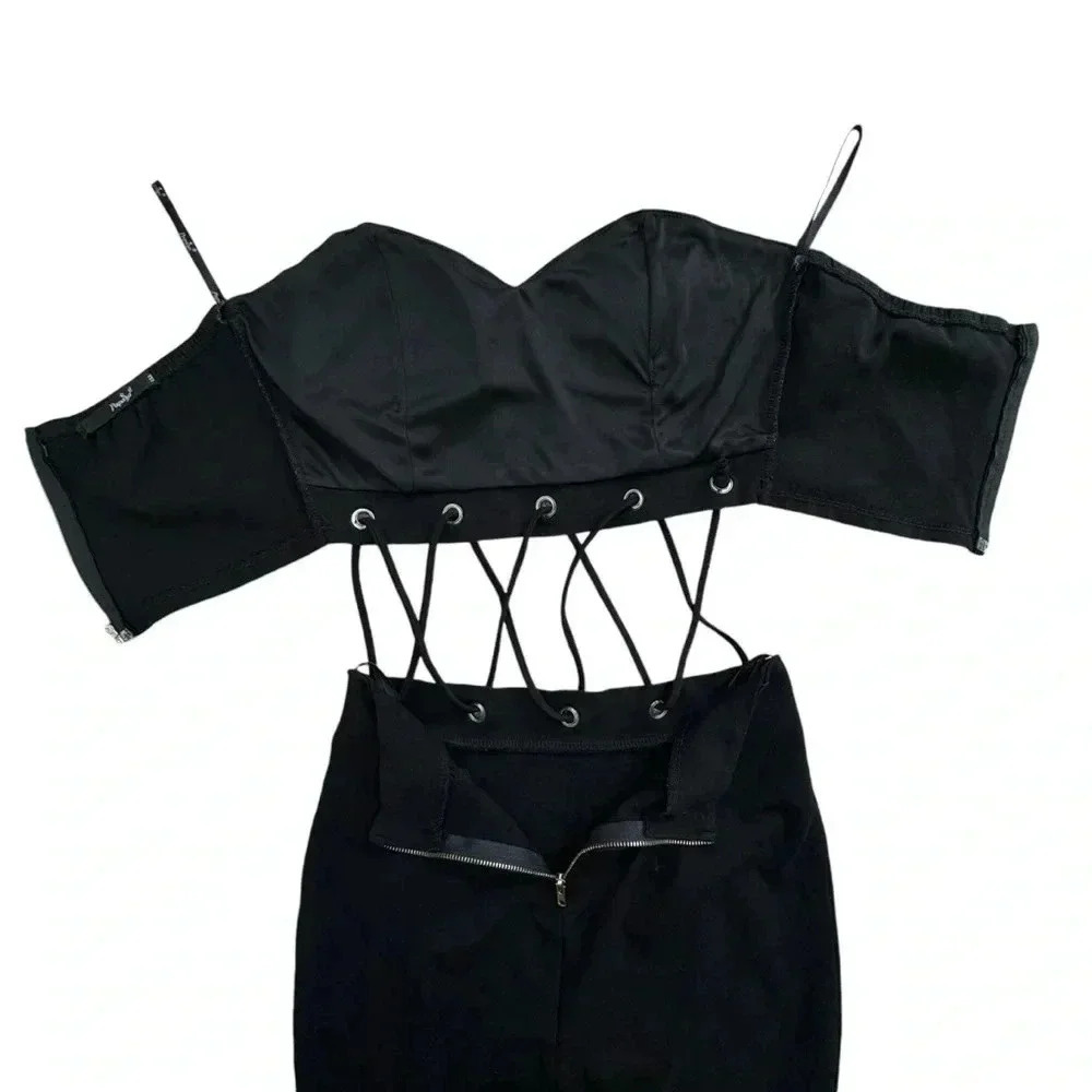 Black Mini Cut Out Detail Dress Tub Top Fitted Skirt bodycon, Sexy, Medium - Picture 4 of 12